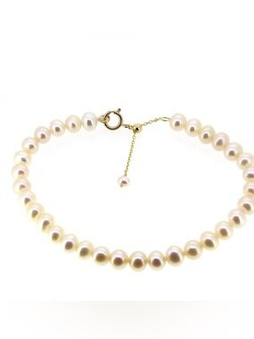 14k solid gold Classic White Pearl bracelet with Gold Clasp - Women Jewelry